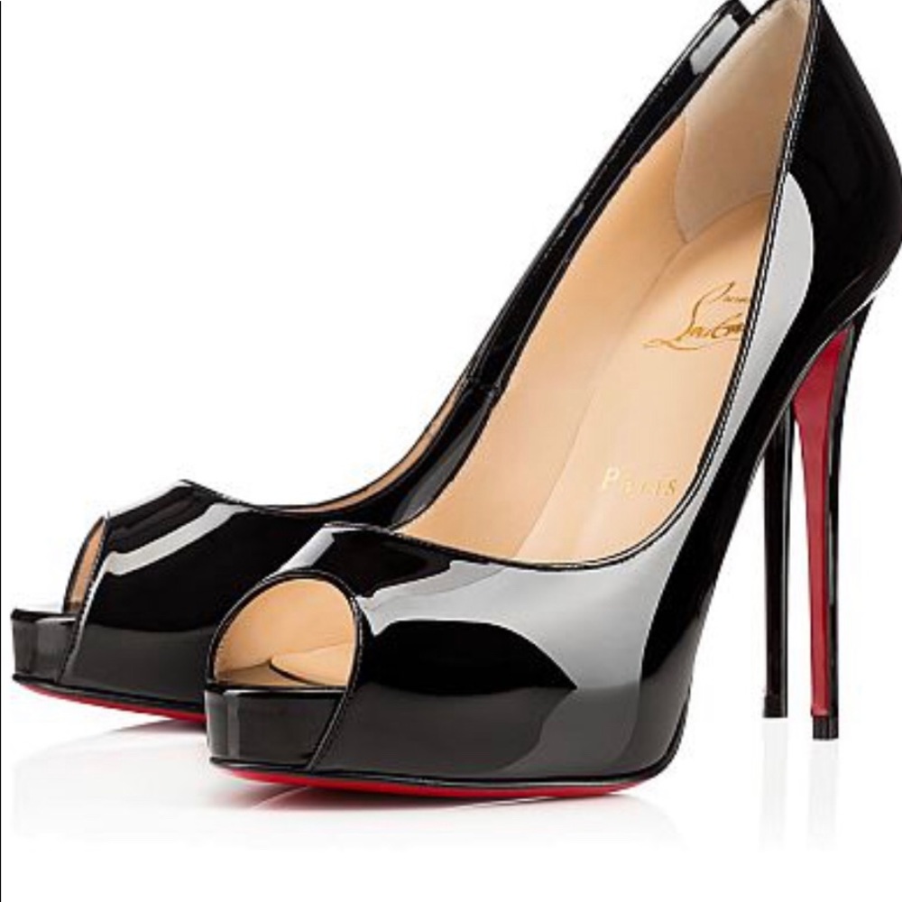 Christian Louboutin peep toe patent leather heels.